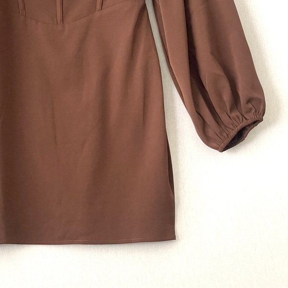 Princess Polly Lillie Long Sleeve Mini Dress Brown NWT - Picture 8 of 14